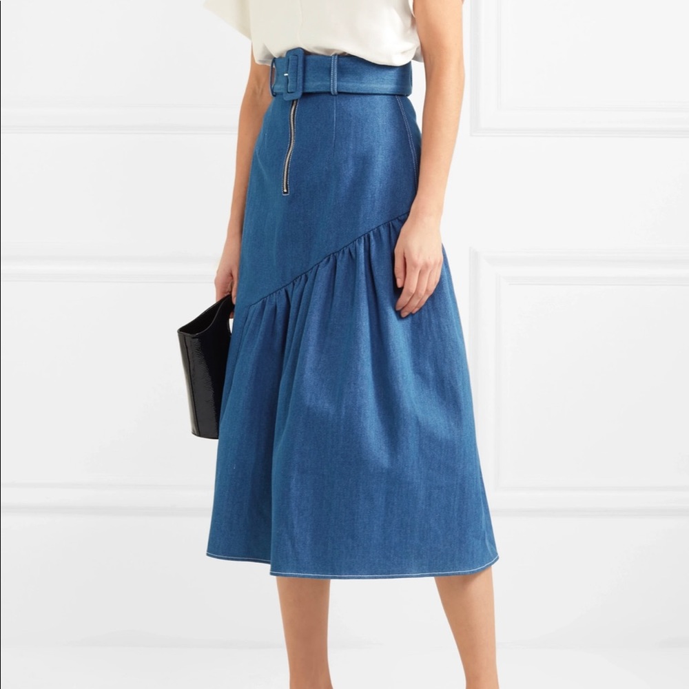 Rejina Pyo Bonnie belted denim midi skirt sz 2